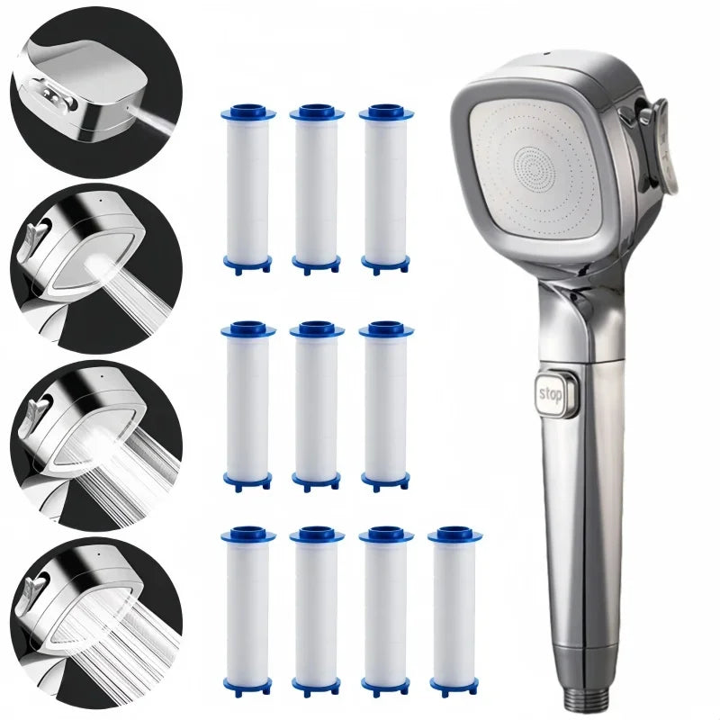 High Pressure Shower Head with On/Off Switch – 4 Spray Modes, Water Saving Design
